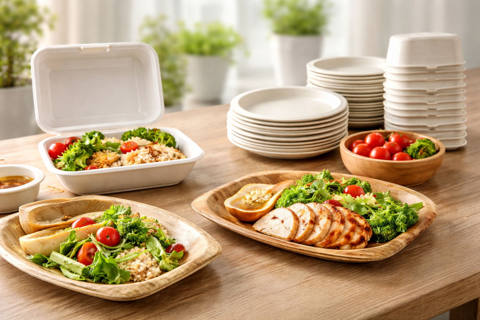 Areca leaf plates supplier and bagasse food packaging exporter India — Sunwhale Exports sustainable tableware