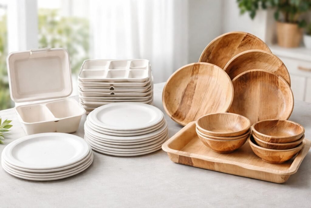 Bagasse and areca leaf tableware export from India for international buyers